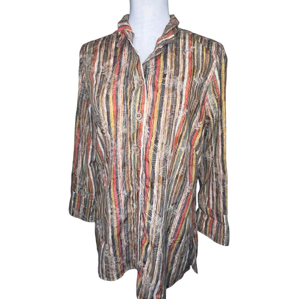 Multiples ladies M button front embroidered ruffle wire neck western‎ Y2K blouse